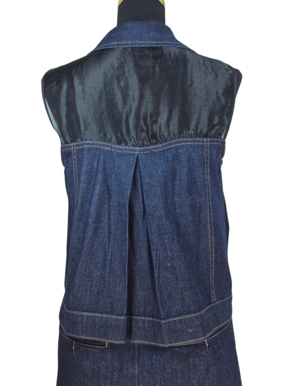 TOPSHOP x ASOS Dark Wash Sheer Organza Pleated Denim Vest & Mini Skirt Set L - Picture 8 of 16